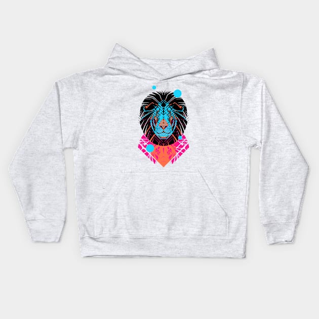 Cyber Lion Kids Hoodie by Pevuna